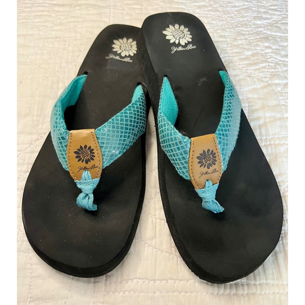 Yellow Box Womens Teal Snakeskin Print Flip Flop Platform Sandals Black Size 10